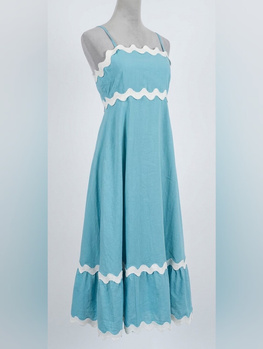 Sky Blue Maxi Dress with White Ric Rac Trim